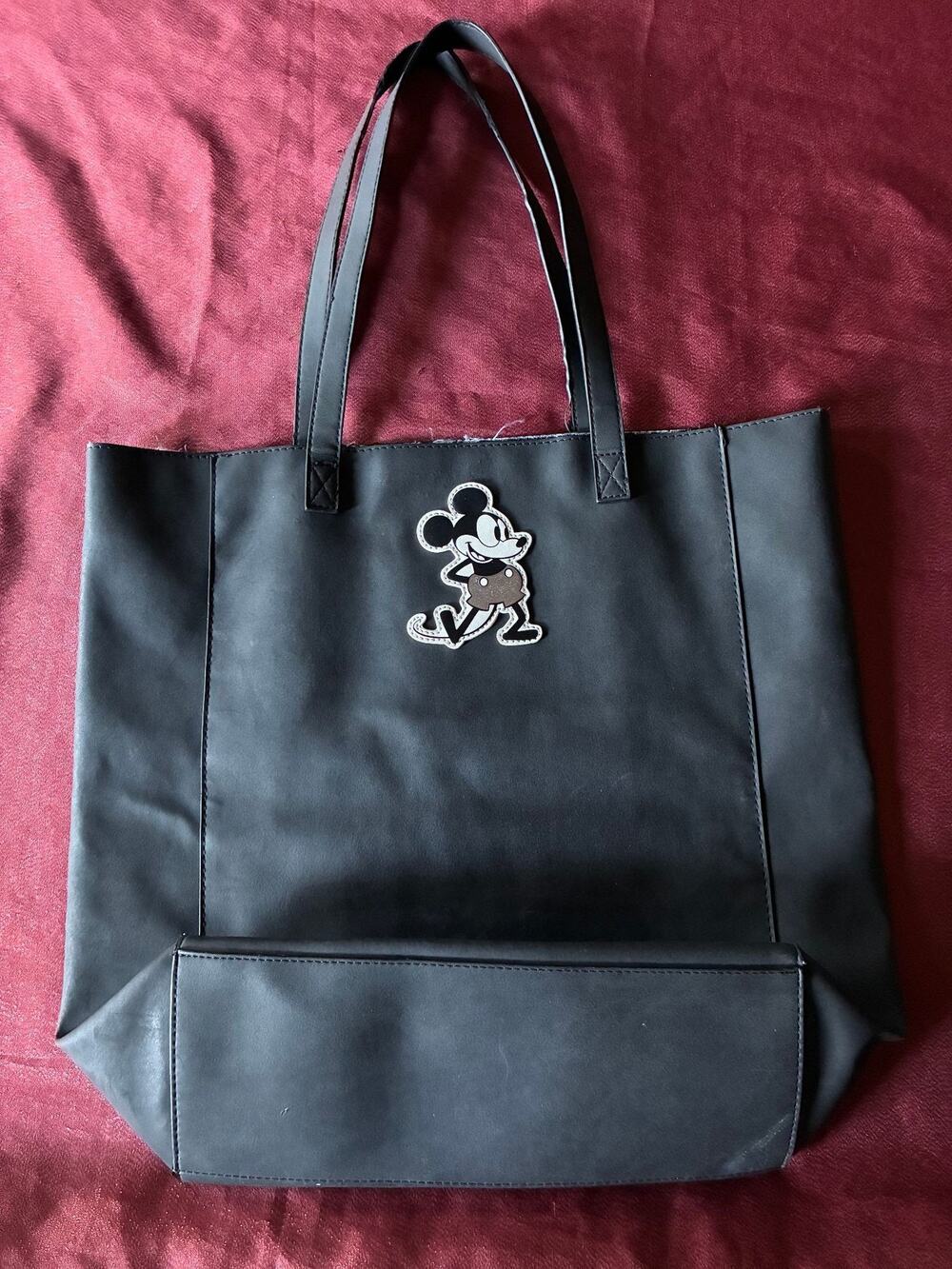 Disney Tote Bag Womens One Size Black Mickey Mouse Logo Interior Zip Pocket